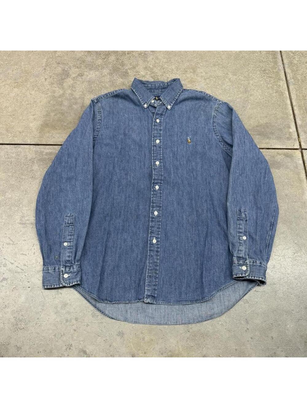 vintage polo ralph lauren denim button down shirt size large